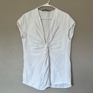 Zara Woman White Twist Knot Front Cap Sleeve Blouse